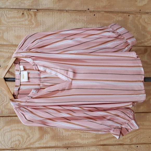 Anthropologie Maeve Brenda Stripe Balloon Sleeve V Neck Top Size S - Picture 2 of 5